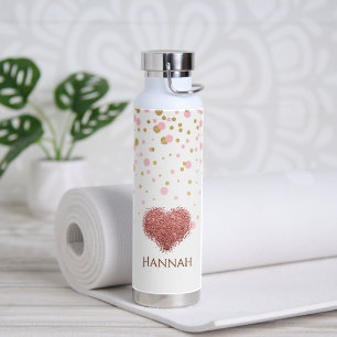 Glam Girly Roos Goud Roze Glitter Hart Waterfles