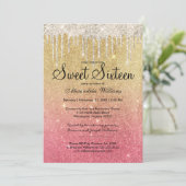 Glam girly roze goudmakreeldruppels Sweet 16 Kaart (Staand voorkant)