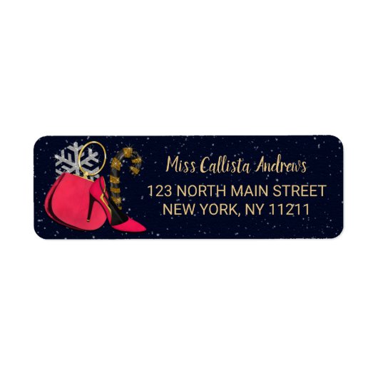Glam Girly Shoes Purse Sneeuwvlok Snoep Kerst Etiket (Voorkant)