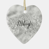 Glam Girly Silver Glitter Glitzy Sparkle Confetti Keramisch Ornament (Rechts)