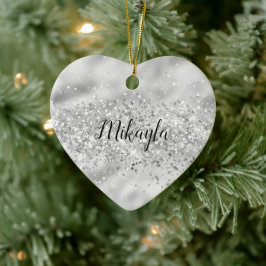 Glam Girly Silver Glitter Glitzy Sparkle Confetti Keramisch Ornament