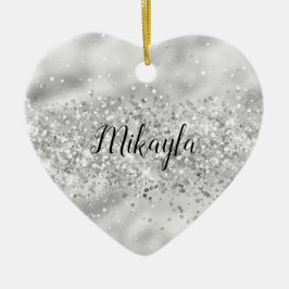 Glam Girly Silver Glitter Glitzy Sparkle Confetti Keramisch Ornament