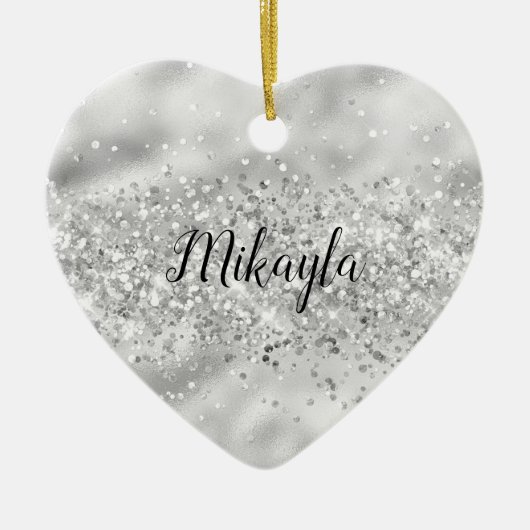 Glam Girly Silver Glitter Glitzy Sparkle Confetti Keramisch Ornament (Voorkant)