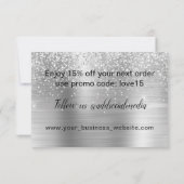 Glam Girly Silver Glitter Holographic Business Bedankkaart (Achterkant)