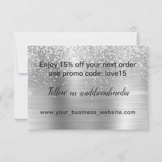 Glam Girly Silver Glitter Holographic Business Bedankkaart (Achterkant)