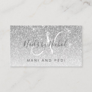 Glam Girly Silver Glitter Mani Pedi Nail Studio Visitekaartje