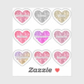 Glam Girly Sparkle Glitter Hearts Namen Pack Sticker (Vel)