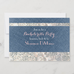Glam Glamor Denim Sequins Glitz Party Invitation Kaart