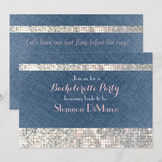 Glam Glamour Denim Sequins Glitz Party Uitnodiging (Voorkant / Achterkant)