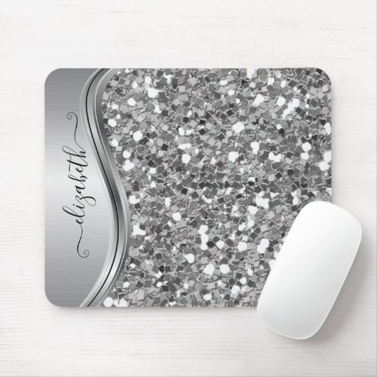Glam Glans Persoonlijke Glitter Calligrafie Zilver Muismat (Met muis)
