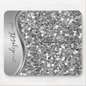 Glam Glans Persoonlijke Glitter Calligrafie Zilver Muismat (Voorkant)
