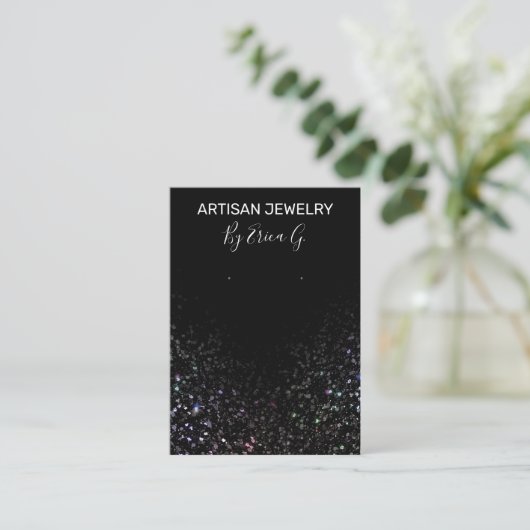 Glam Glitter Black Earring Card Visitekaartje (Staand voorkant)