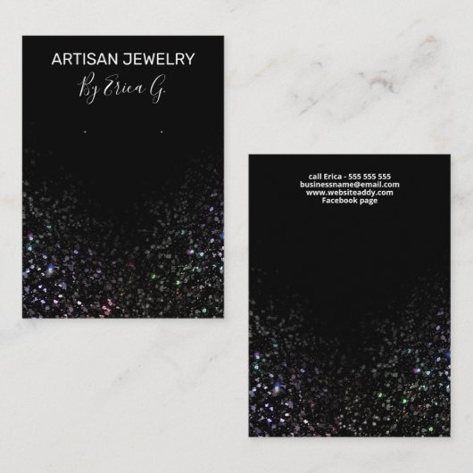 Glam Glitter Black Earring Card Visitekaartje (Voorkant / Achterkant)
