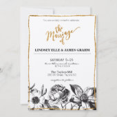 Glam Glitter Black en White Floral Wedding Invite Kaart (Voorkant)