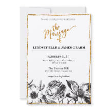 Glam Glitter Black en White Floral Wedding Invite