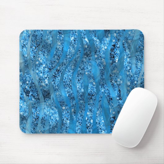 Glam Glitter Blue Zebra Stripes Mousepad Muismat (Met muis)