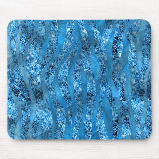 Glam Glitter Blue Zebra Stripes Mousepad Muismat (Voorkant)
