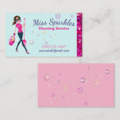 Glam Glitter Cartoon Maid House Cleaning Services Visitekaartje (Voorkant / Achterkant)