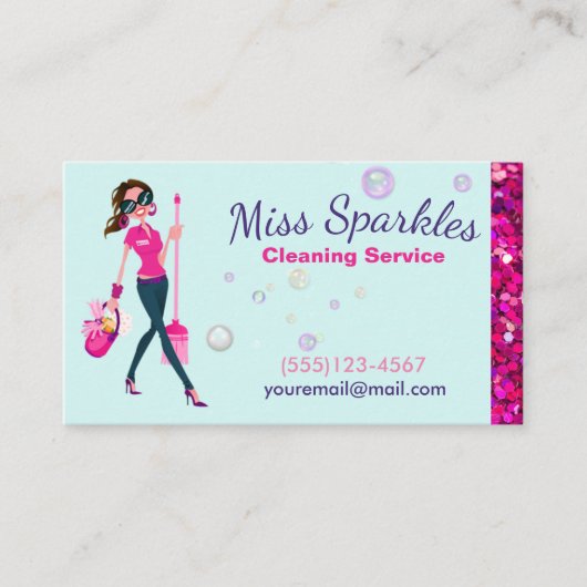 Glam Glitter Cartoon Maid House Cleaning Services Visitekaartje (Voorkant)