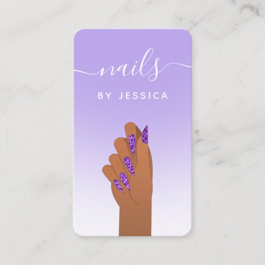 Glam Glitter Cheetah Print Nail Artist QR Code Visitekaartje (Voorkant)