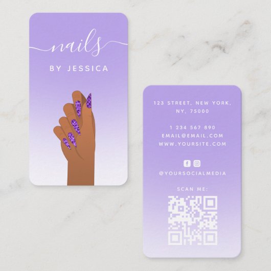 Glam Glitter Cheetah Print Nail Artist QR Code Visitekaartje (Voorkant / Achterkant)