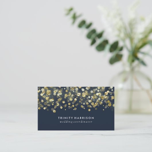 Glam Glitter | Chic Faux Gold Foil Visitekaartje (Staand voorkant)