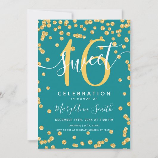 Glam Glitter Confetti 16e verjaardag Blauwgroen Kaart (Voorkant)