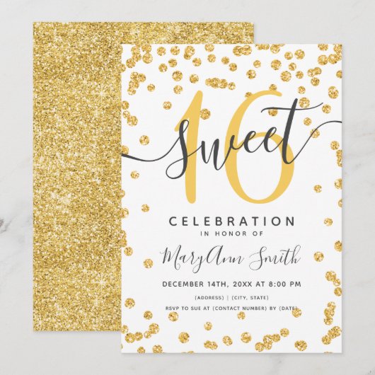 Glam Glitter Confetti 16e verjaardag Kaart (Voorkant / Achterkant)