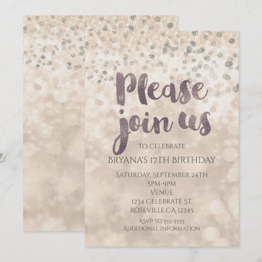 Glam Glitter Confetti Feest Uitnodigingen voor Elk (Voorkant / Achterkant)