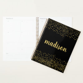 Glam Glitter Confetti | Gepersonaliseerd zwart Planner
