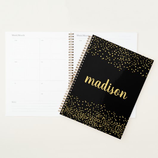 Glam Glitter Confetti | Gepersonaliseerd zwart Planner (Display)