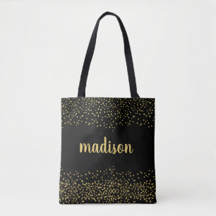 Glam Glitter Confetti   Gepersonaliseerd zwart Tote Bag