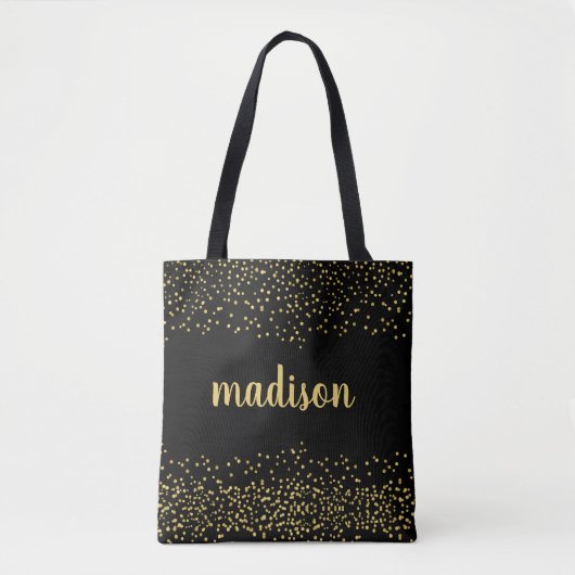 Glam Glitter Confetti | Gepersonaliseerd zwart Tote Bag (Voorkant)