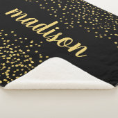 Glam Glitter Confetti | Jouw naam over zwart Sherpa Deken (3/4)