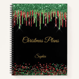 Glam Glitter Drip Rood & Groen Kerstmis Notitieboek
