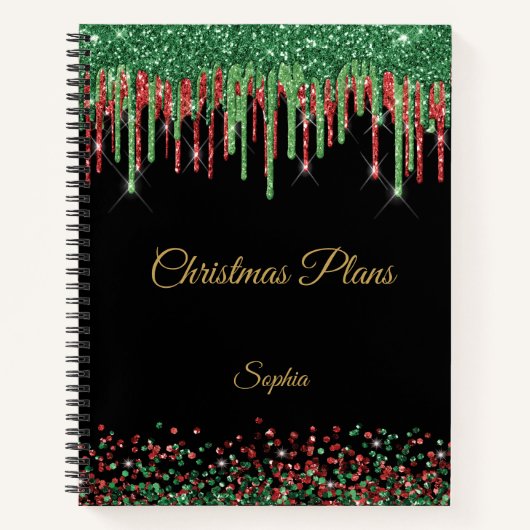 Glam Glitter Drip Rood & Groen Kerstmis Notitieboek (Voorkant)