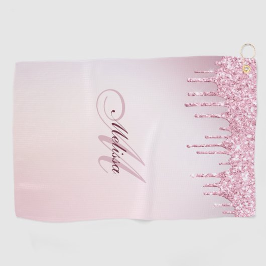 Glam glitter drip trendy girly monogram golfhanddoek (Horizontaal)