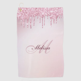 Glam glitter drip trendy girly monogram golfhanddoek