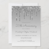Glam Glitter Drip Zilver 25e Jubileumfeest Kaart (Voorkant)
