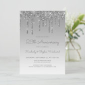 Glam Glitter Drip Zilver 25e Jubileumfeest Kaart (Staand voorkant)