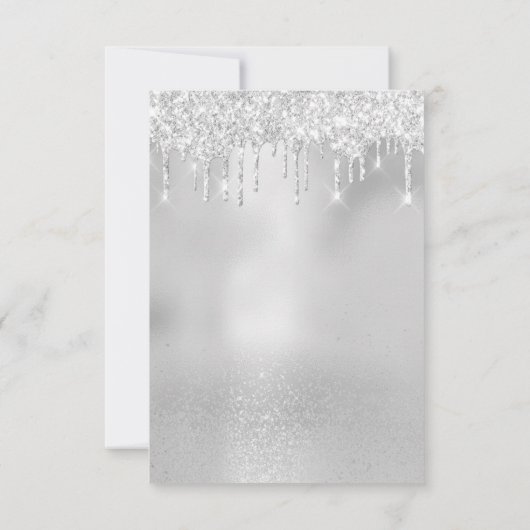 Glam Glitter Drips Grey Silver Bridal Sweet 16th Kaart (Achterkant)