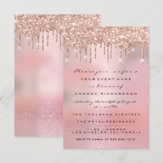 Glam Glitter Drips Roos Gold Bridal Sweet 16th Kaart (Voorkant / Achterkant)