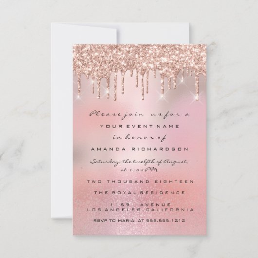Glam Glitter Drips Rose Goud  Bruids Sweet 16th Kaart (Voorkant)