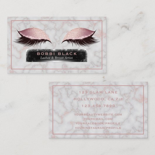 Glam Glitter Eyelash Extensions Roos Gold Marble Visitekaartje (Voorkant / Achterkant)