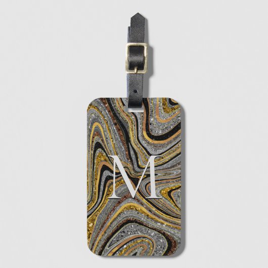 Glam Glitter girale marmer grijs goud Bagagelabel (Voorkant (verticaal))