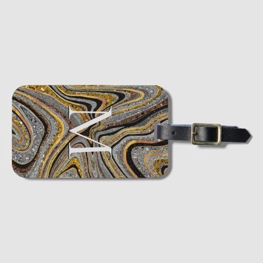 Glam Glitter girale marmer grijs goud Bagagelabel (Voorkant (horizontaal))