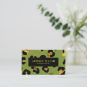 Glam Glitter Gold Green Leopard print Luxe Visitekaartje (Staand voorkant)