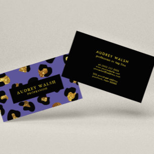 Glam Glitter Gold Paarse luipaard Luxe Visitekaartje