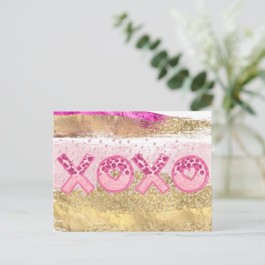 Glam Glitter Gold Pink XOXO Valentijnsdag Feestdagenkaart (Staand voorkant)