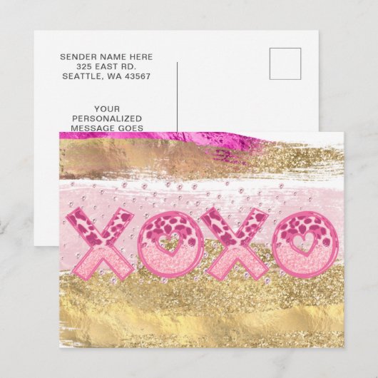 Glam Glitter Gold Pink XOXO Valentijnsdag Feestdagenkaart (Voorkant / Achterkant)